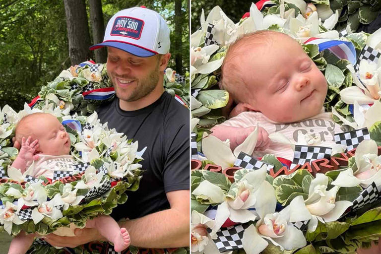 Felix Rosenqvist and newborn daughter Stella, 4 weeks, wear matching ...