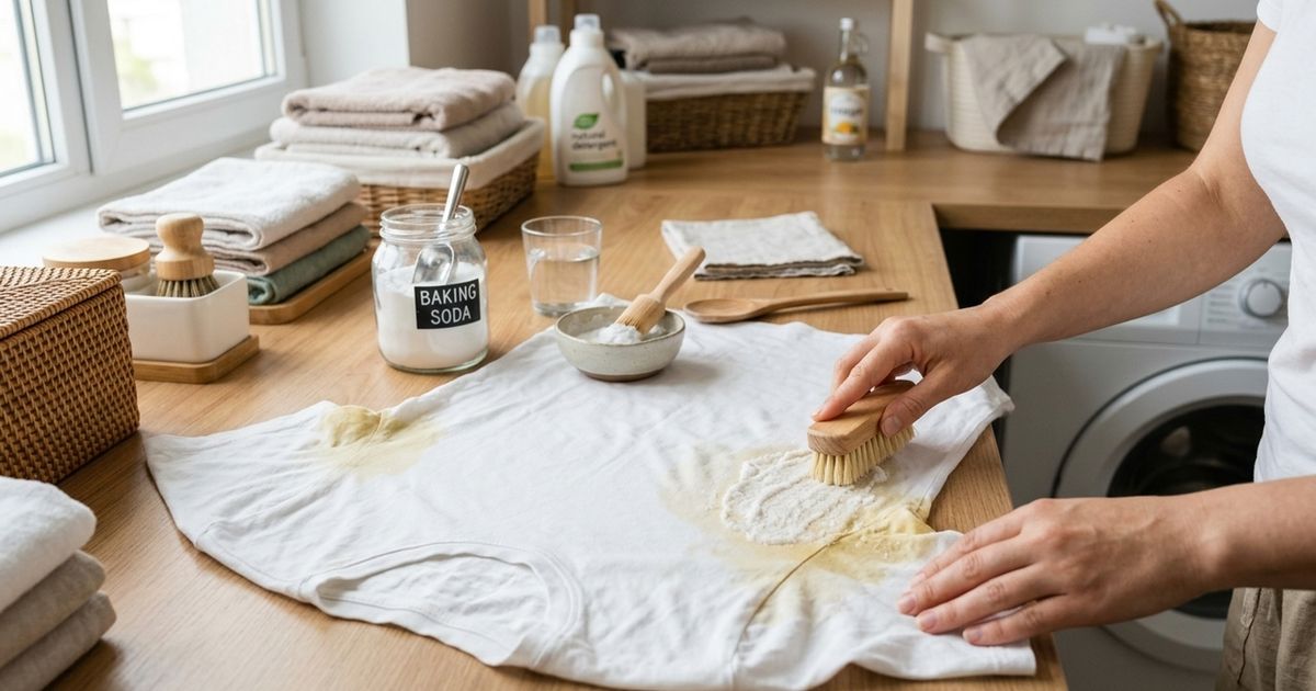 Remova manchas amarelas de roupas brancas usando o método 2P