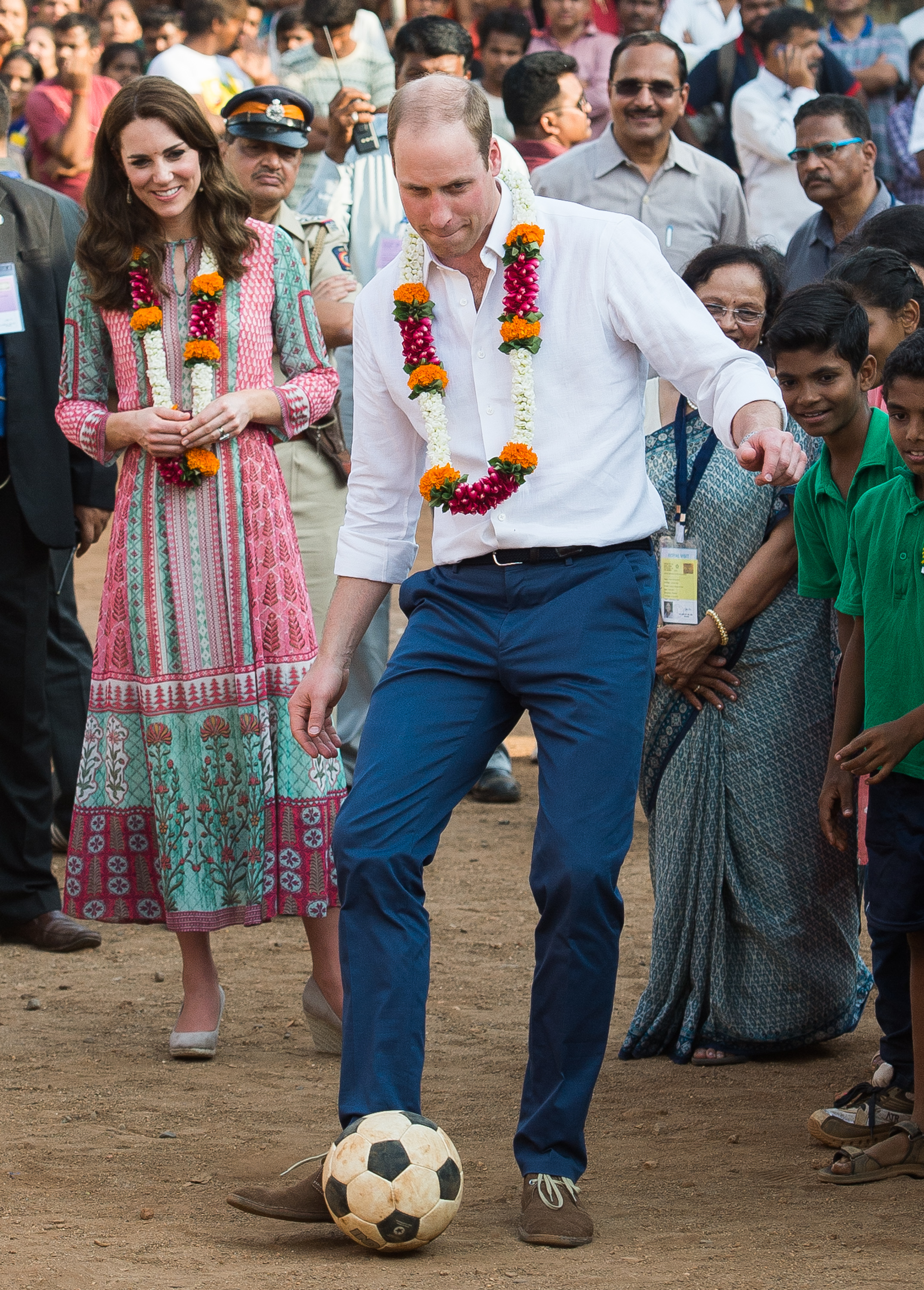 Prince William and Princess Kate play soccer in Mumbai during their 2016 tour of India. (Image credit: Getty Images)