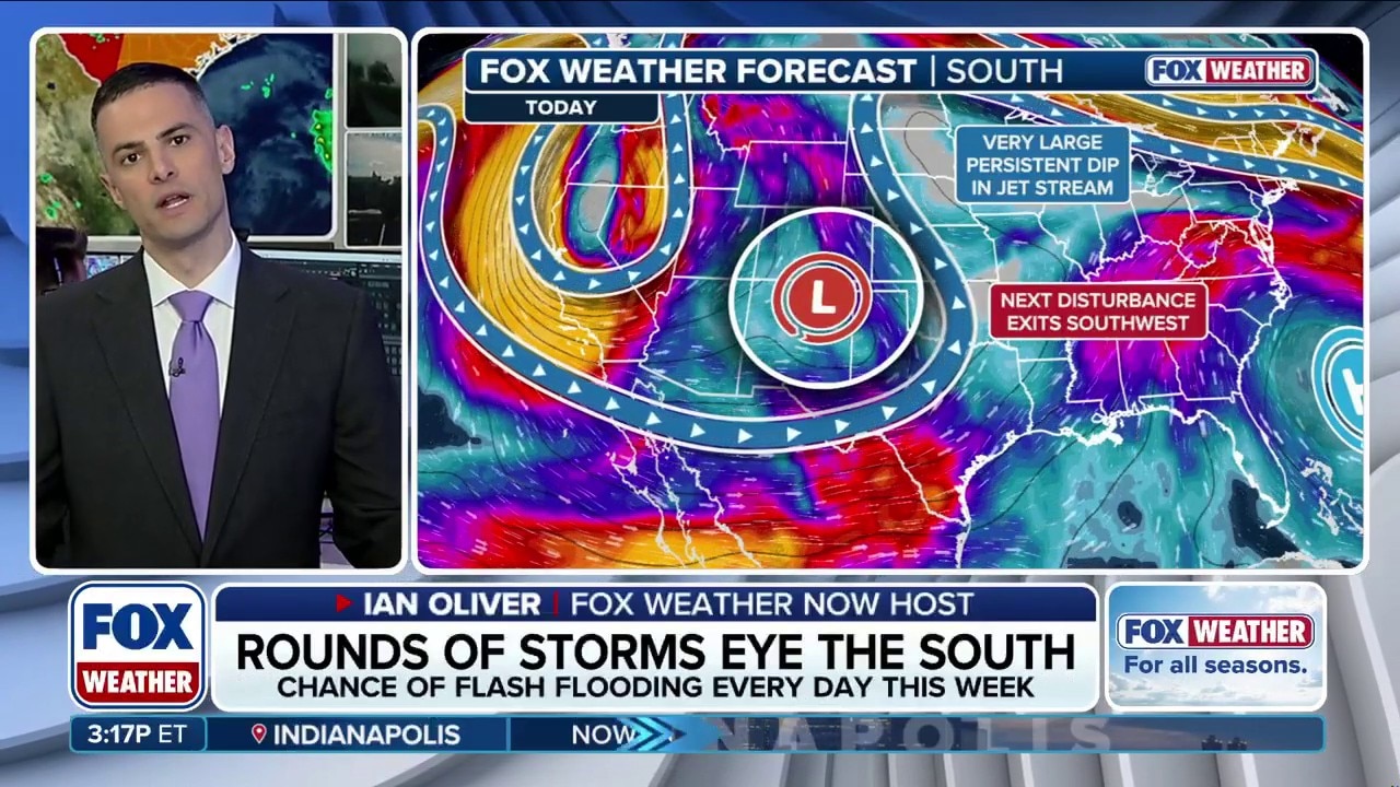 Heavy rain and rounds of storms target the southern US