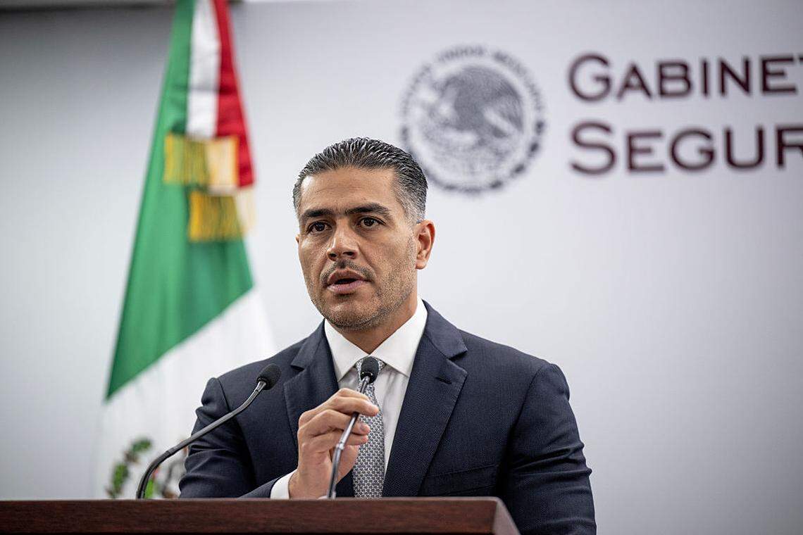 El secretario de Seguridad de México, Omar García Harfuch, anunció el martes 26 de mayo de 2026 el arresto de un sobrino de “El Chapo” Guzmán, pedido en orden de extradición por Estados Unidos. Foto de archivo del 28 de abril de 2026. CARL DE SOUZA/AFP via Getty Images