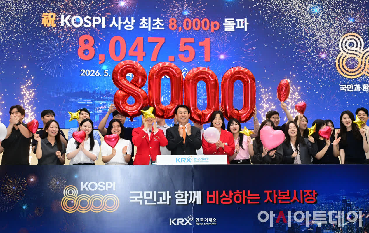 [포토] 코스피 사상 최초 8,000p 돌파