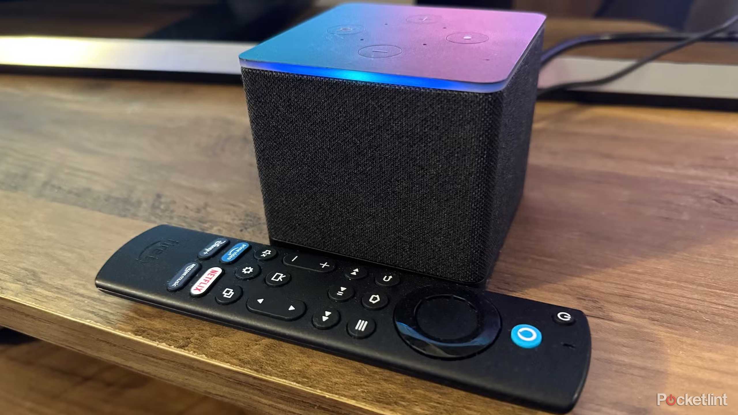 Fire TV Cube on TV unit.
