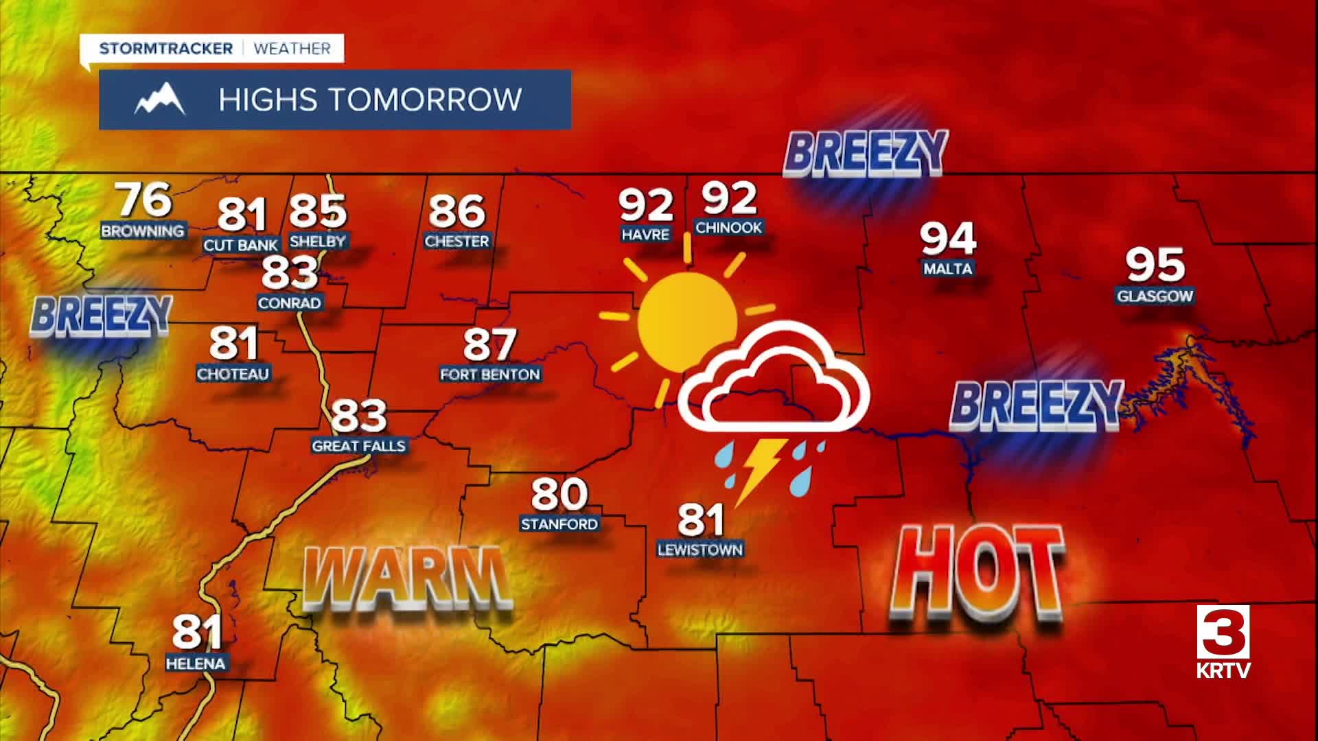 Partly cloudy and very warm with a chance of PM showers/storms on Wednesday