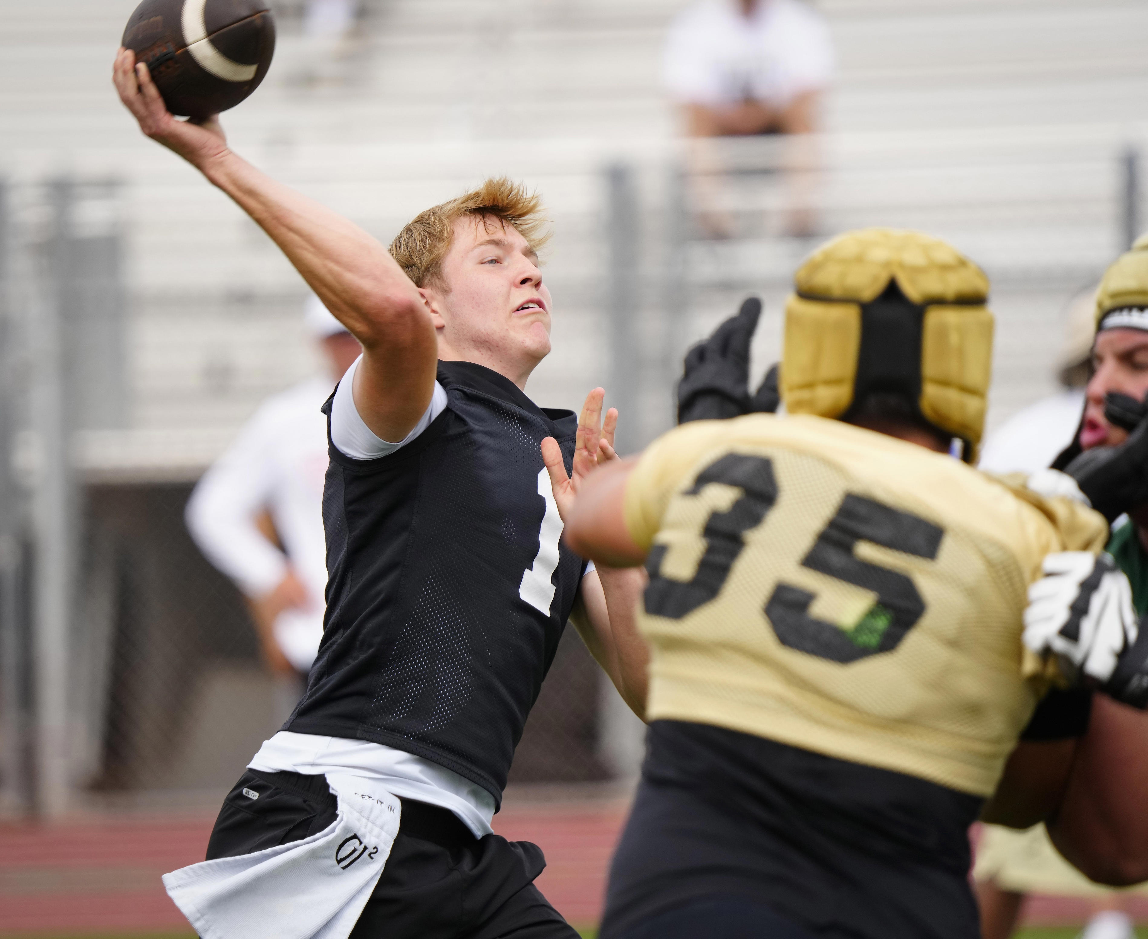 Basha quarterback Jake Rogers throws during spring football showcase at Basha High School in Chandler on May 13, 2026.