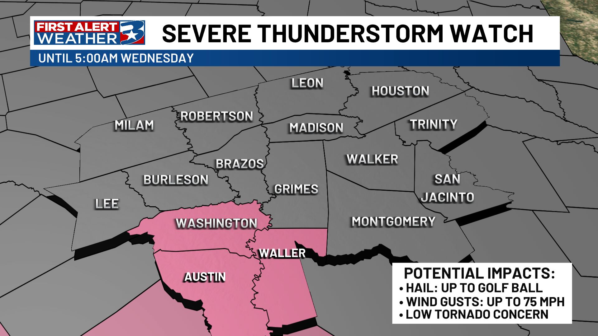 A severe thunderstorm watch has been issued for the Brazos Valley