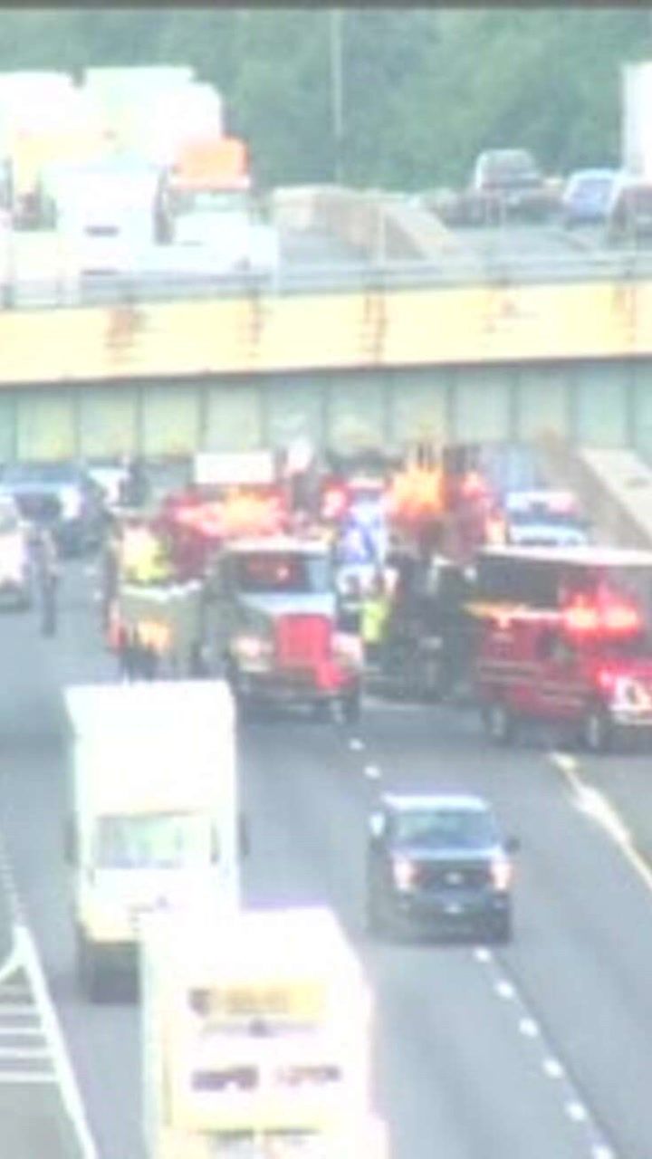 Overturned truck backs up traffic on I-95 north in Milford Monday morning