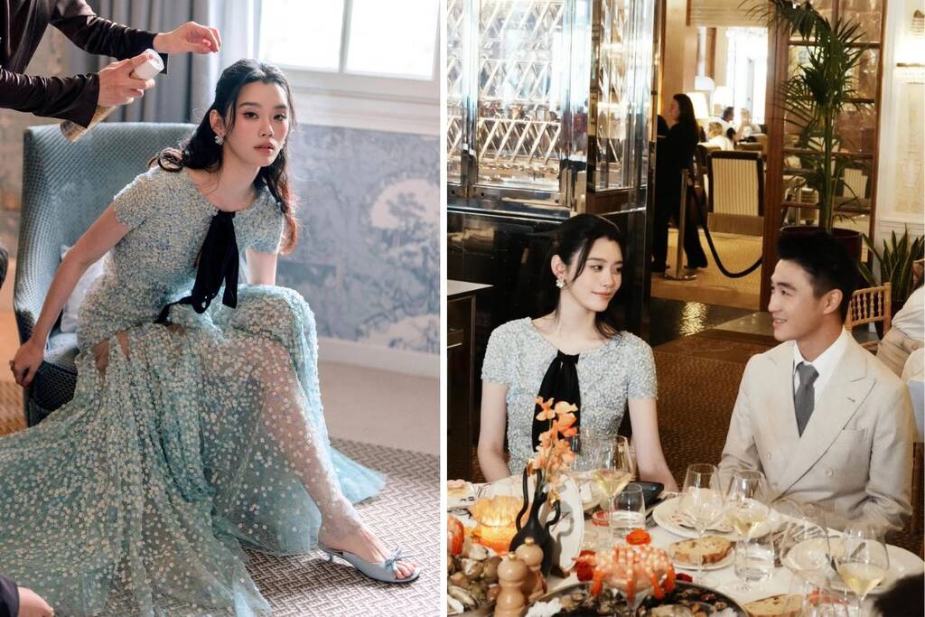 Hề Mộng Dao diện đầm Dior, đeo trang sức 10 triệu NDT ở tiệc trước lễ cưới