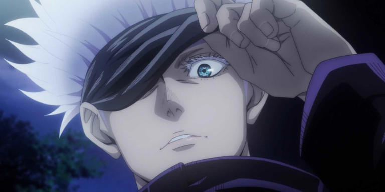 Gojo displays his eyes in Jujutsu Kaisen.