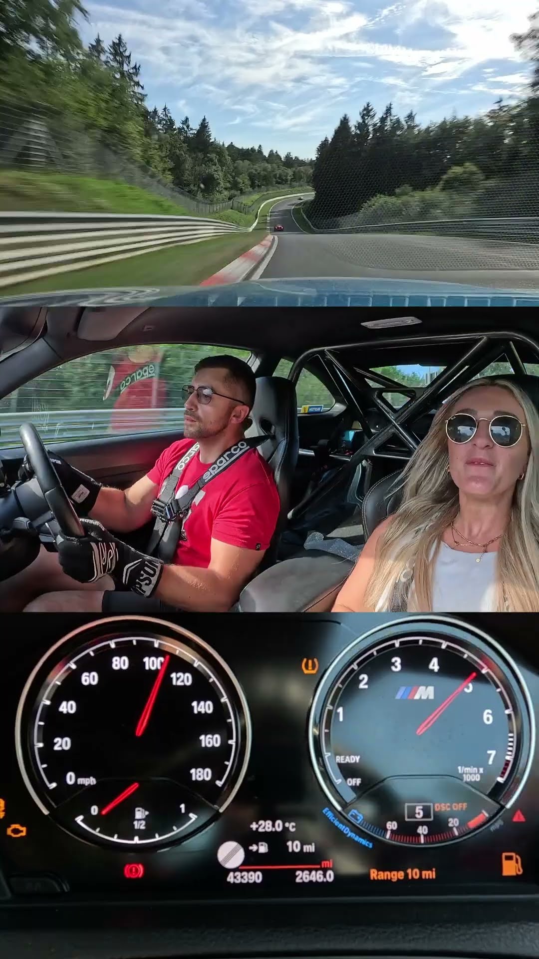 My passenger feels the G-forces on a fast track run