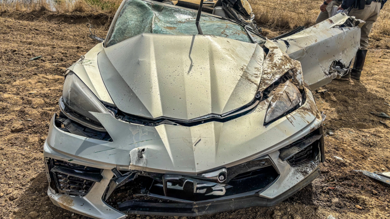 Chevrolet Corvette C8 flattened in rollover crash after driver speeds