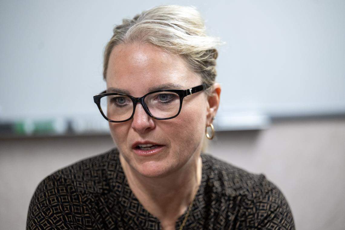Katie Aldis, 54, a healthcare worker and a major in the Army Reserves, talked about being sexually assaulted during a massage at Om Grown Yoga Studio in Baldwin City, Kansas.