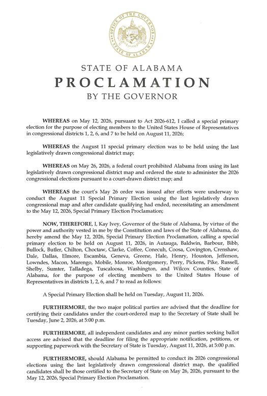 Gov. Kay Ivey amends special election proclamation as Supreme Court ...