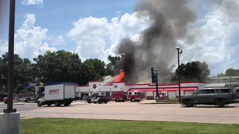 Frankston gas station catches on fire