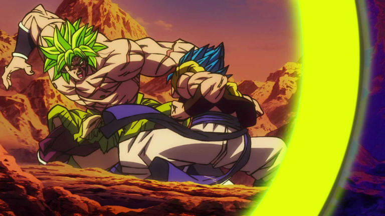 Super Saiyan Broly vs. Super Saiyan Blue Gogeta in Dragon Ball Super: Broly (2018).