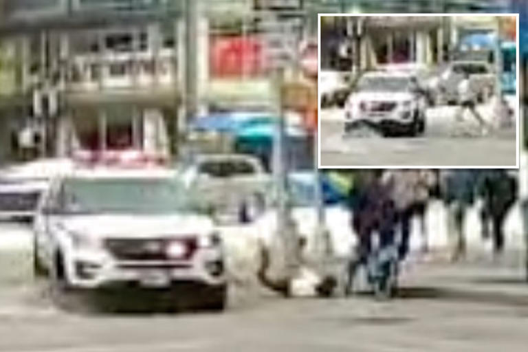 NYPD patrol car collides with jogger while responding to reported theft ...