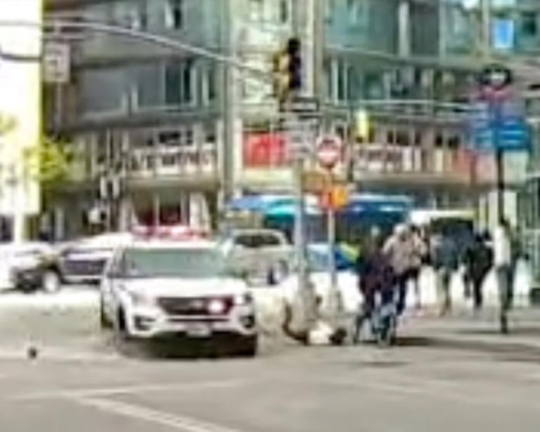 NYPD patrol car collides with jogger while responding to reported theft ...