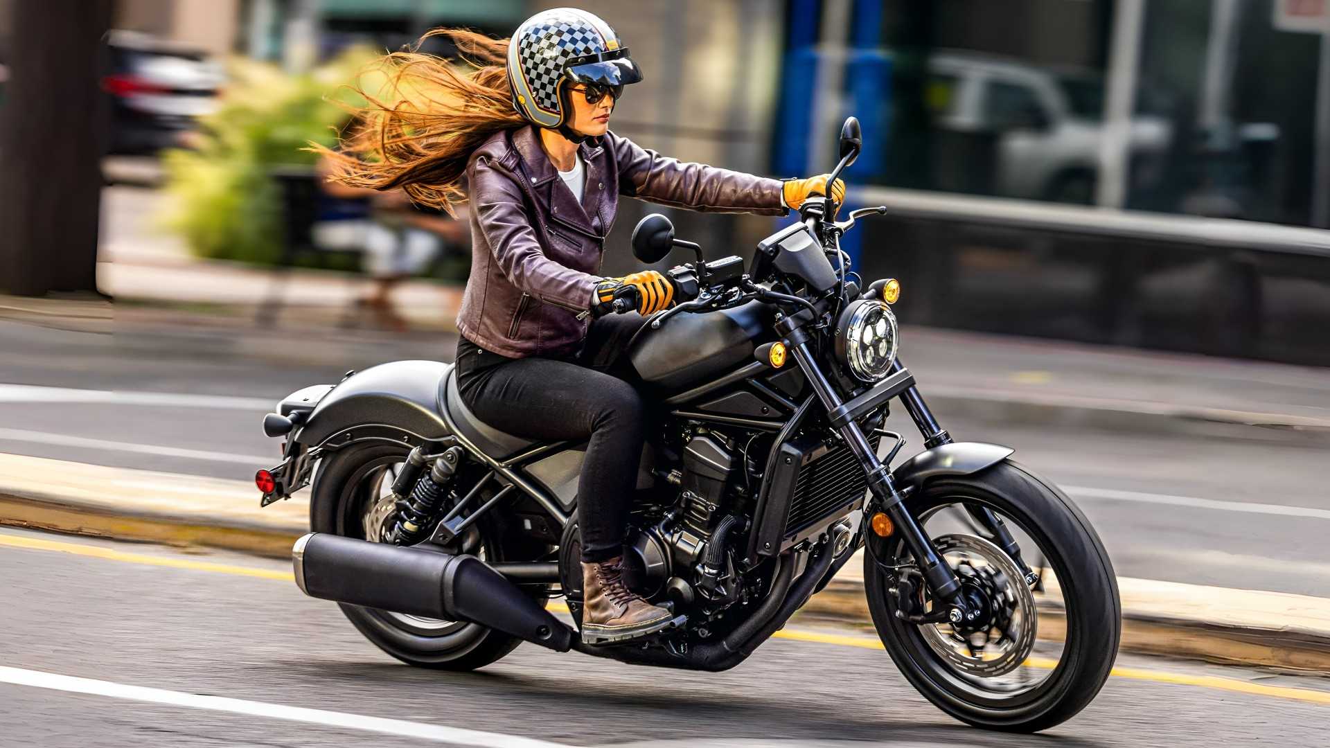 2026 Honda Rebel 110 leaning, front third quarter view