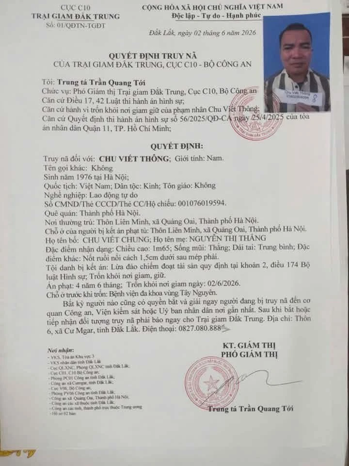 Truy nã phạm nhân bỏ trốn khỏi bệnh viện vùng Tây Nguyên