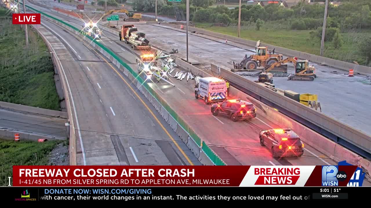 Semi crash shuts down I-41/45 northbound in Milwaukee
