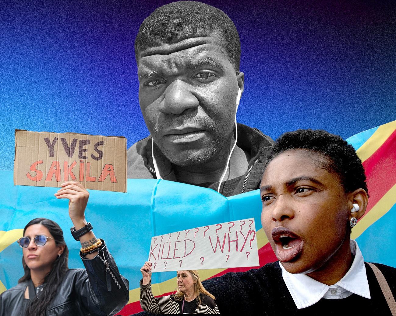 Yves Sakila … Whose death mirrors that of George Floyd six years ago. Composite: Getty, PA, Reuters
