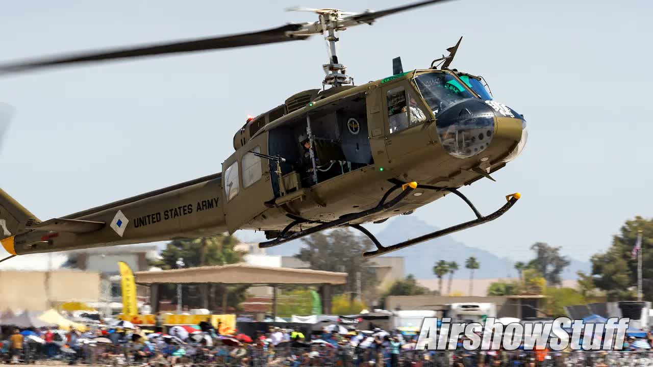 Watch Vietnam War helicopters attack the battlefield from the pyro field