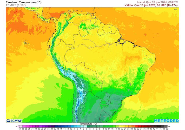 Previsão de temperaturas mínimas na quarta-feira mostra o avanço do ar polar e o resfriamento intenso em diversos estados brasileiros do Sul, Sudeste e Centro-Oeste semana que vem.