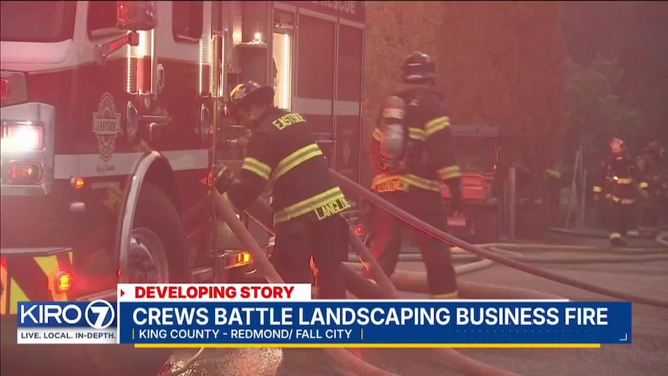 Video: Crews battle landscaping business fire