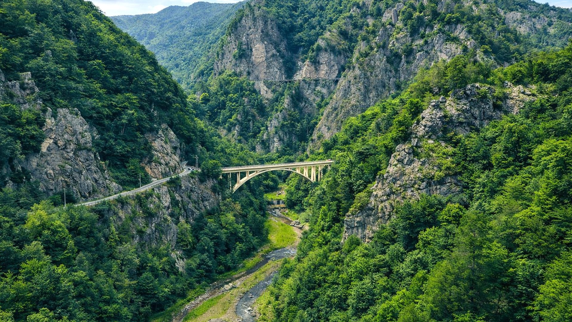 The Argeș River valley cutting through Romania’s Carpathian foothills