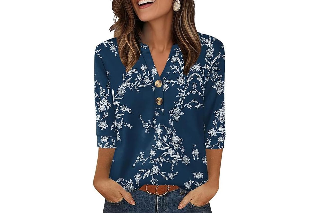 OFEEFAN Womens Tops 3/4 Sleeve Henley Shirt
