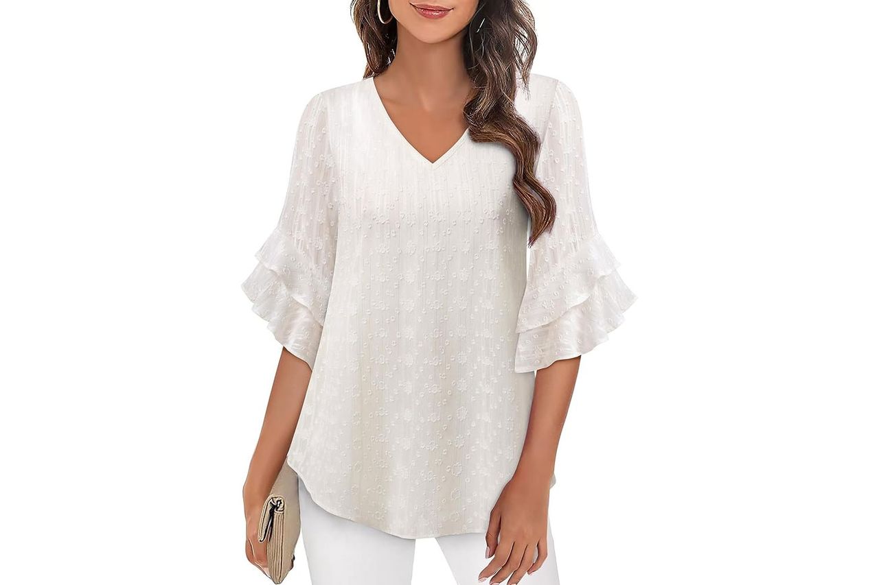 VALOLIA Womens Blouses 3/4 Sleeve Dressy Top