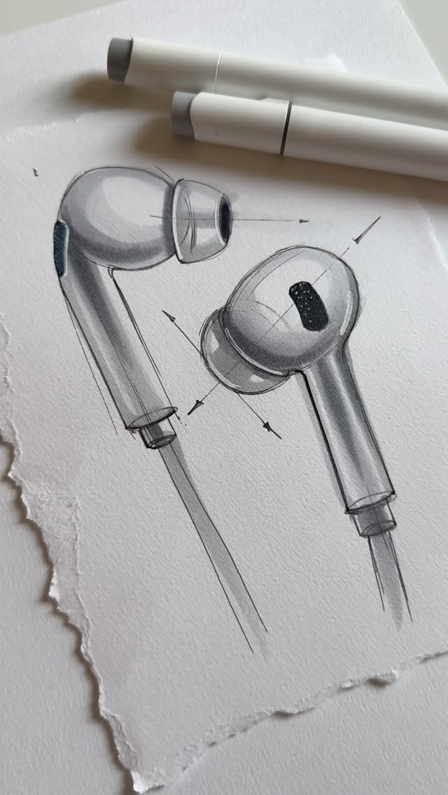 Create a realistic earphone sketch with simple techniques