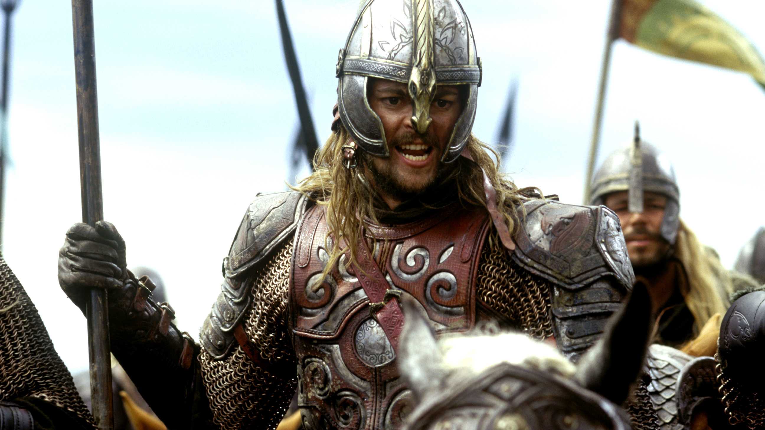 Eomer riding into battle in The Lord of the Rings: The Two Towers