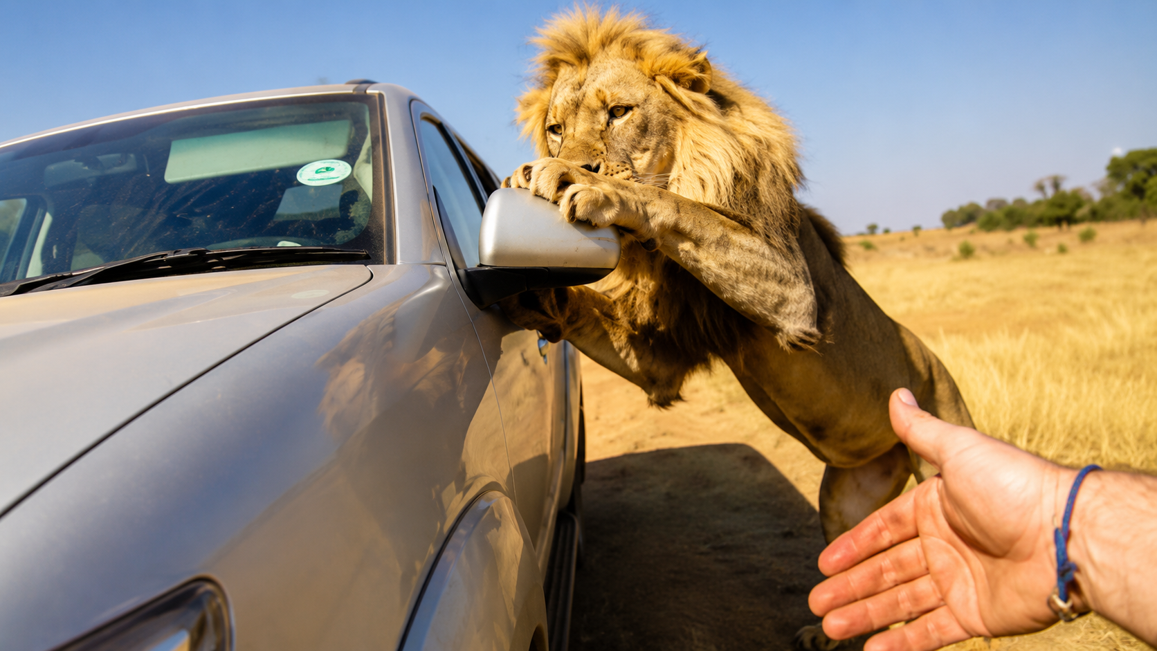 A lion got too curious with this car