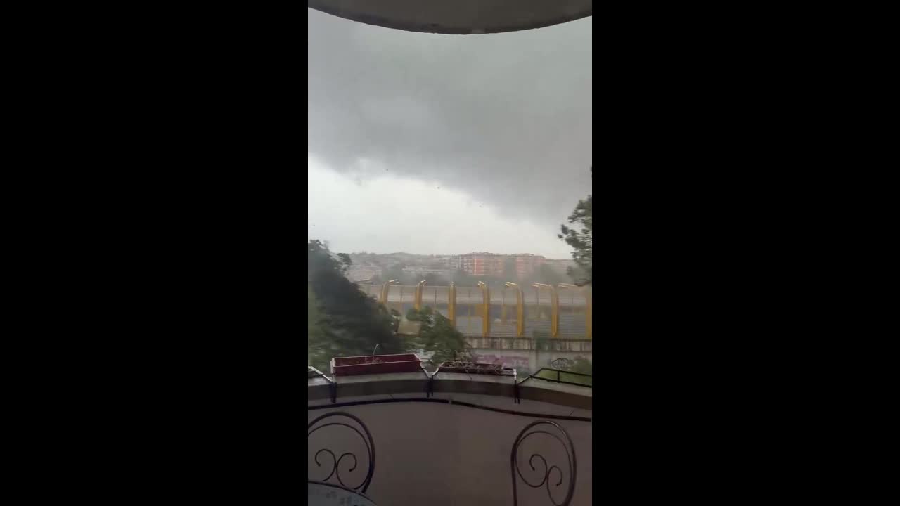 Tornado damages trees during severe storm in Rome, Italy