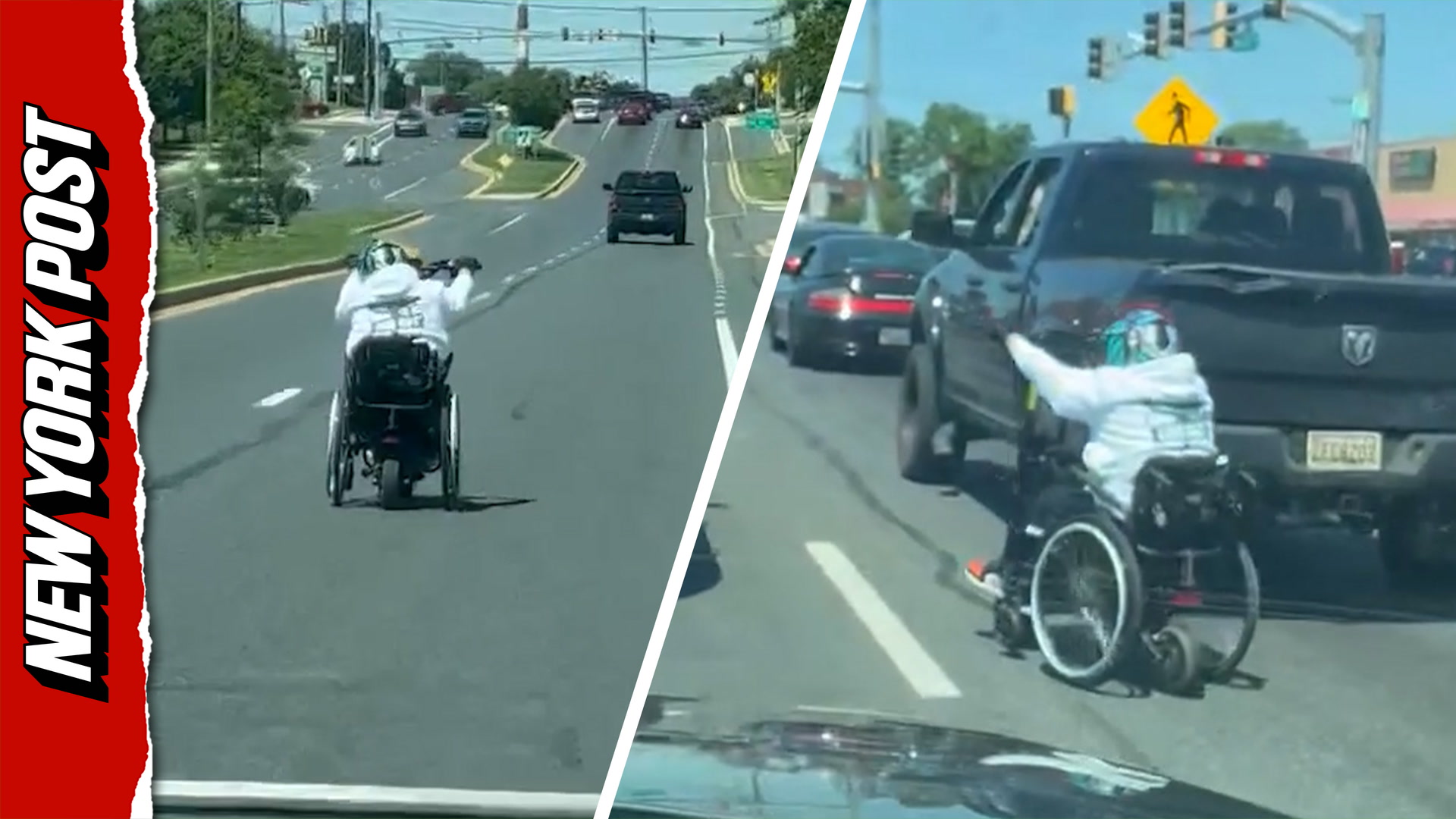 Speed demon in motorized wheelchair leaves cars in the dust