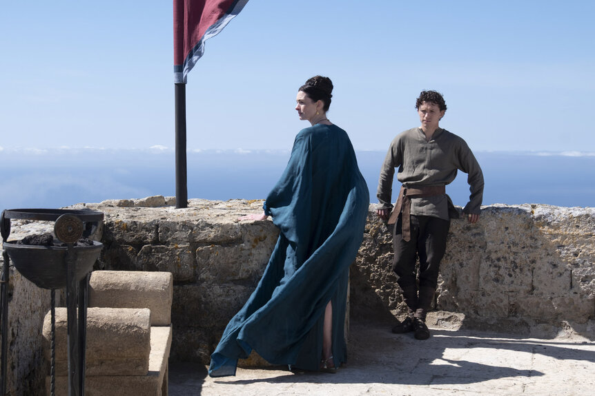 Anne Hathaway as Penelope and Tom Holland as Telemachus in The Odyssey (2026).