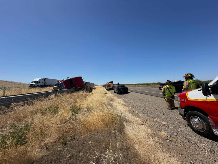 Big rig overturned in I-5 crash in Stanislaus County