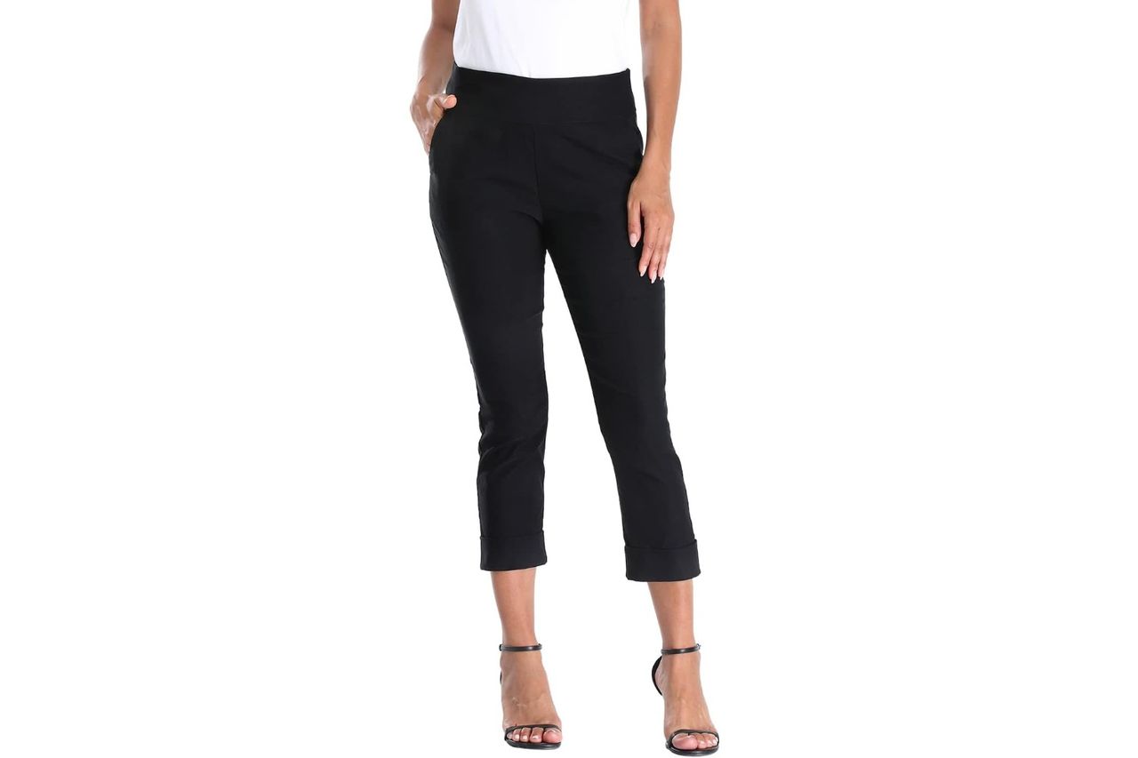 HDE Pull On Capri Pants for Women with Pockets Elastic Waist Cropped Work Pants