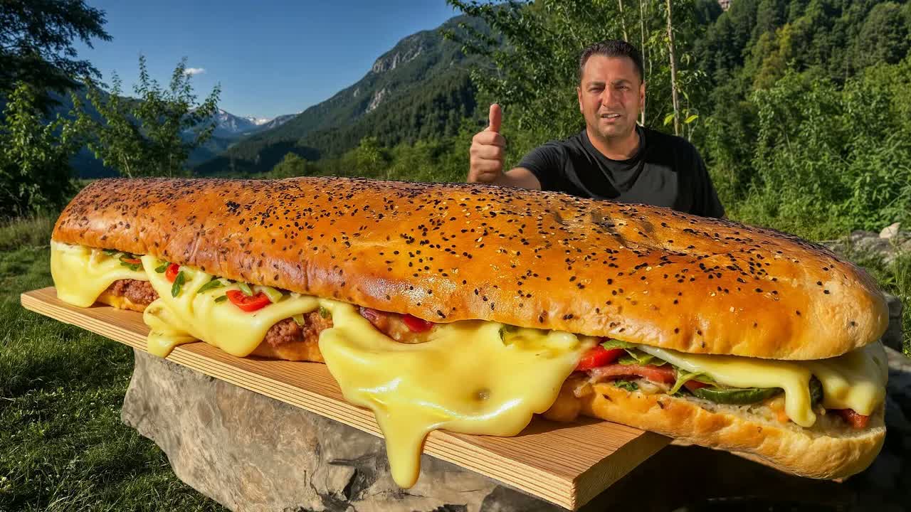 High-protein rib sandwich stacked with chimichurri and cheese