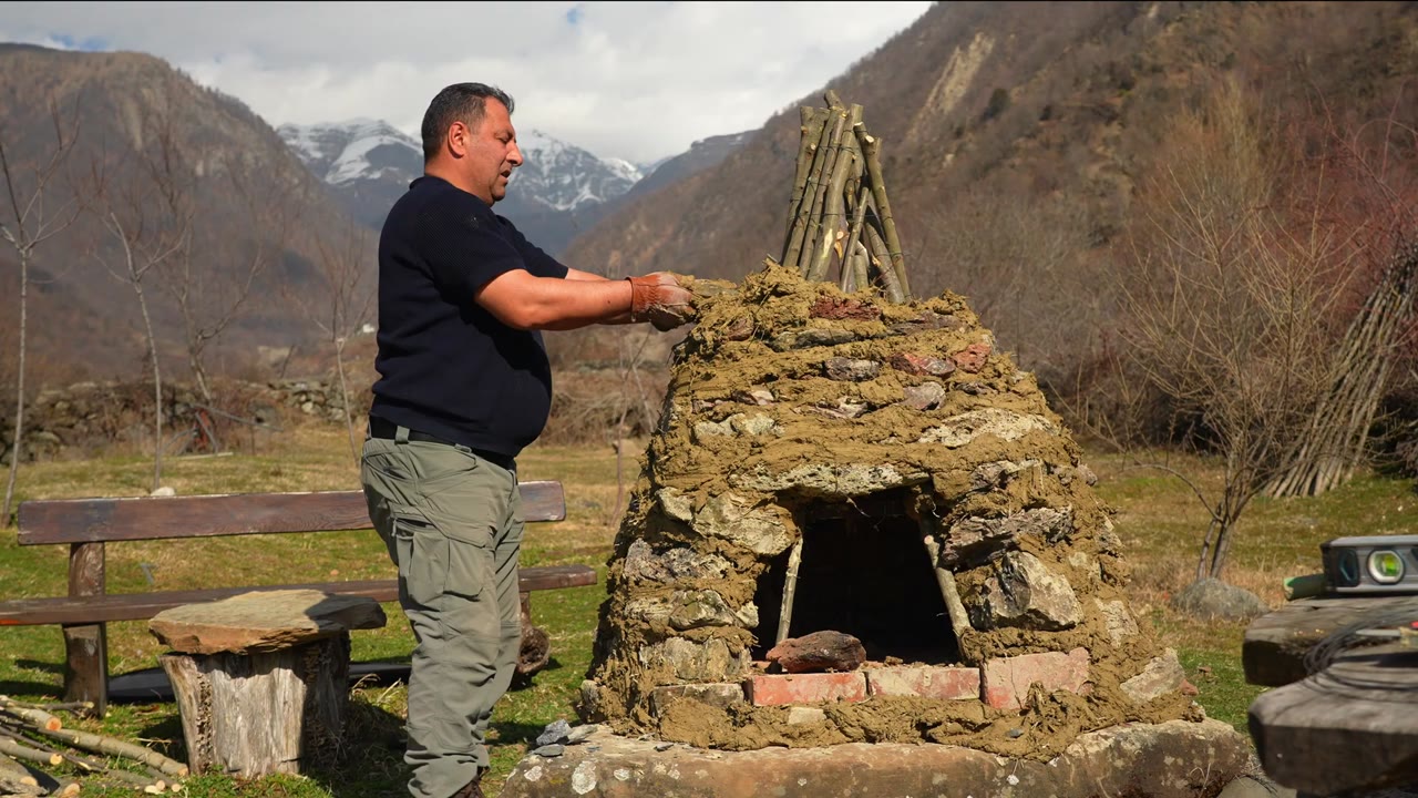 Inside the volcano oven cooking massive beef ribs