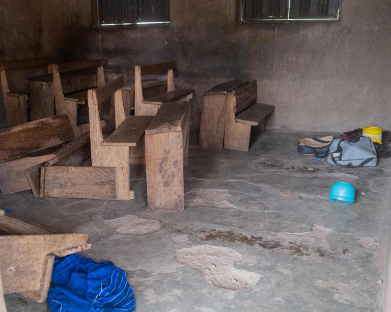 A empty classroom in the Baptist nursery and primary school in Yawota, which was targeted on 15 May. Photograph: Pelumi Salako