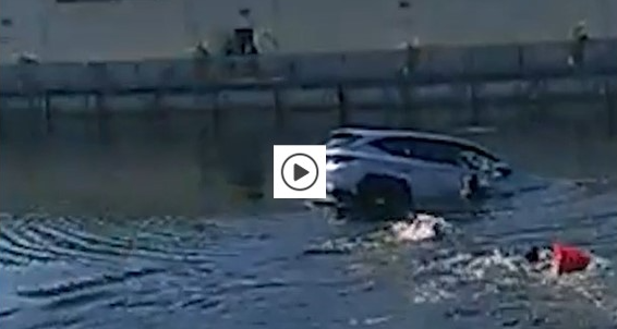 Watch: Bodycam footage shows woman rescued from sinking car