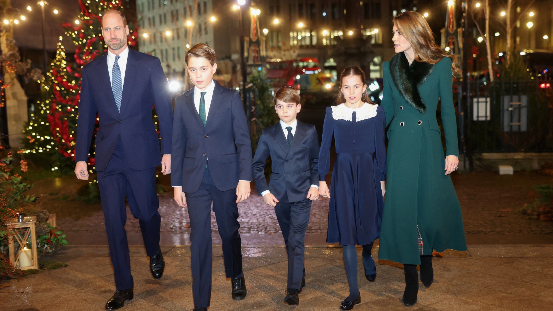 Prince William, Prince George, Prince Louis, Princess Charlotte and Kate Middleton arrive at the ‘Together At Christmas’ Carol Service in 2025. By: James Whatling/MEGA