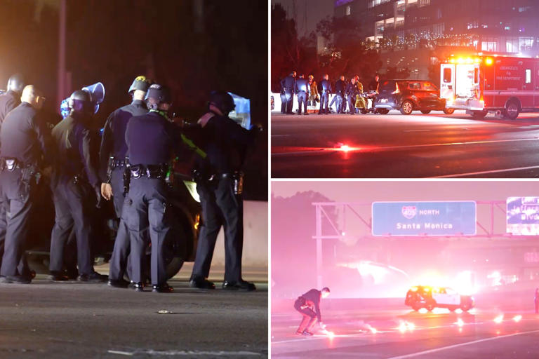 Traffic chaos on LA’s 405 Freeway as police shooting shuts down lanes