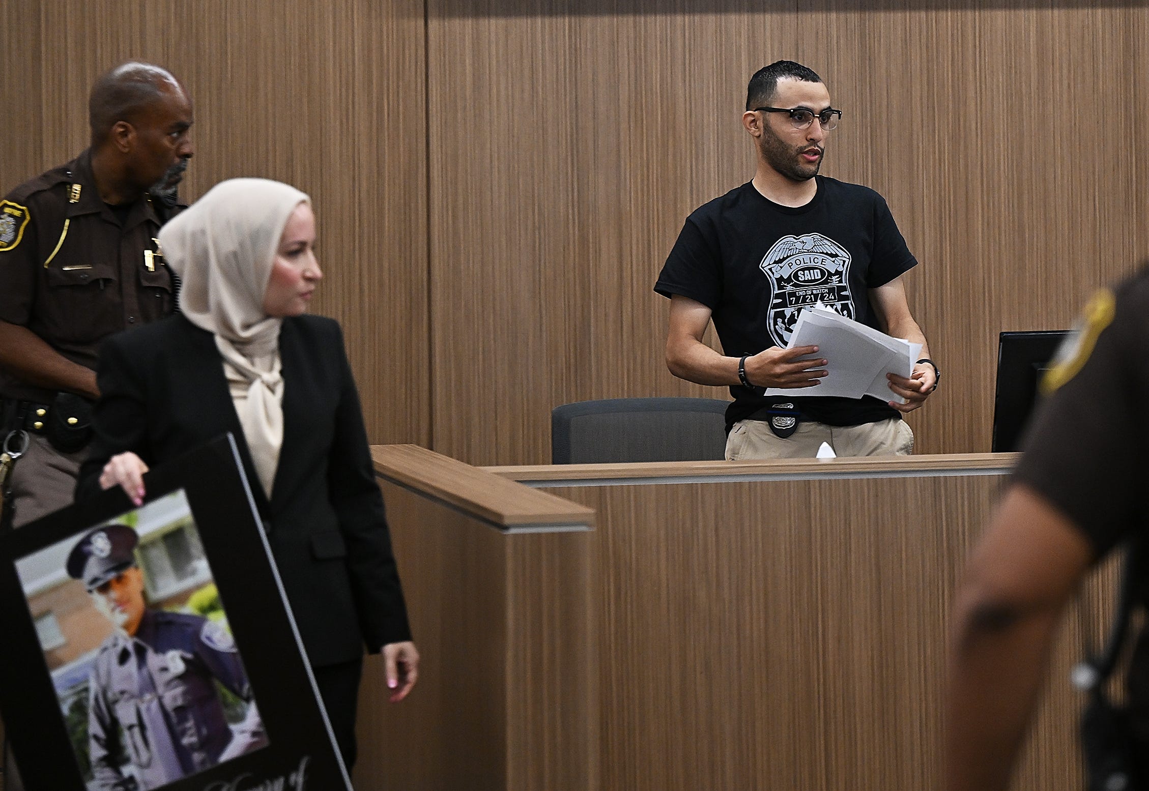 Ahmed Said, the brother of the victim, Mohamed Said, shouts out to the defendant, Michael Lopez, after reading his victim impact statement during the sentencing of Lopez for the murder of his brother, Melvindale Police Officer Mohamed Said, at Wayne County Criminal Justice Center on Friday, June 5, 2026, in Detroit, Mi.