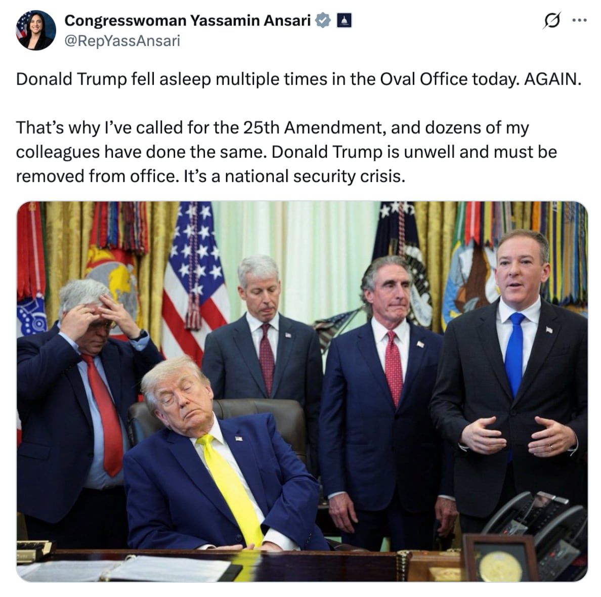 Calls for 25th Amendment after Trump appears to doze at Oval Office event