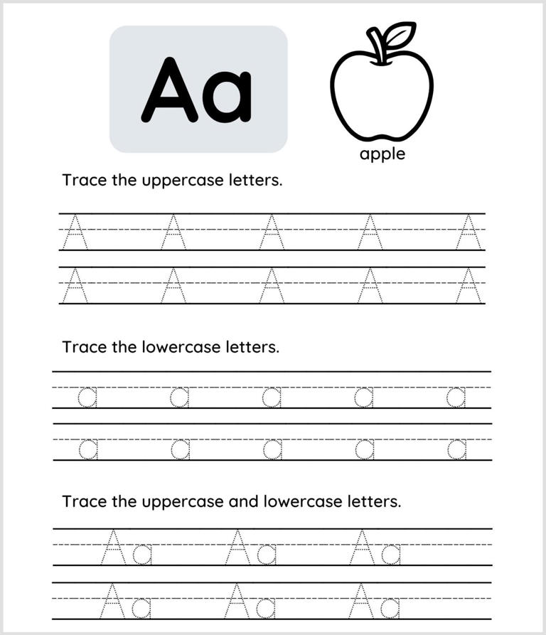 Free letter A tracing worksheet (uppercase & lowercase PDF)