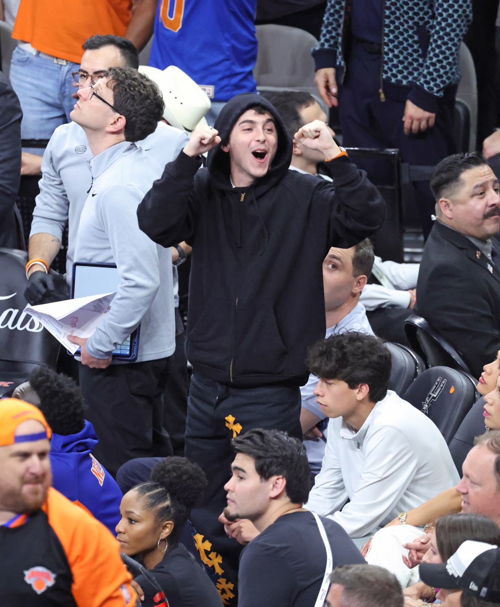 Timothee Chalamet, Ben Stiller have joyous embrace as Knicks survive Game 2