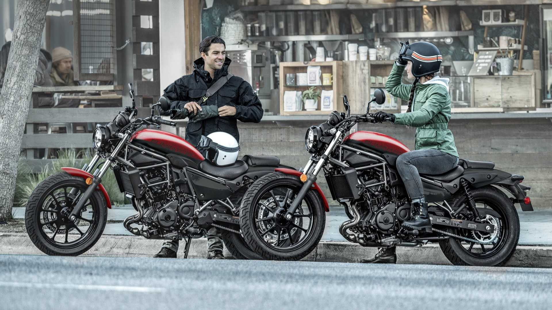 2026 Kawasaki Eliminator red color models parked on the side of the road